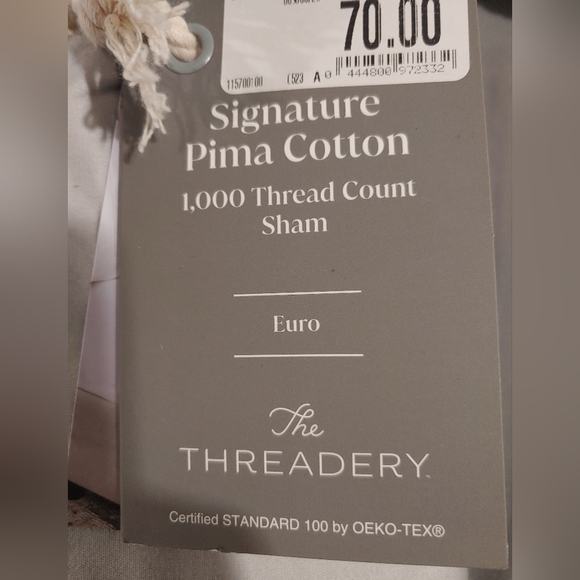 Euro Sham, 100% Pima Cotton 1000 thread count, Gray, NWT - Picture 2 of 6